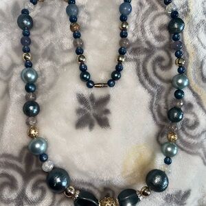 Elegant Blue and Gold Beaded Necklace
